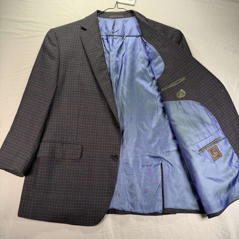 Paul Betenly Blazer Mens 44S Blue Plaid Wool Navy Lanificio Filarte Sport Coat